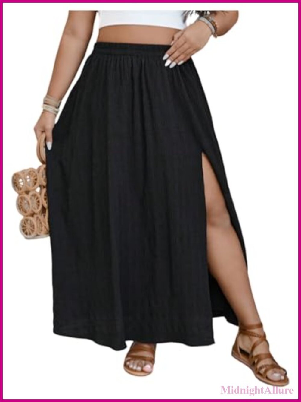 Plus Size Maxi Skirt Boho Flowy High Waisted Split Ruffle Tiered